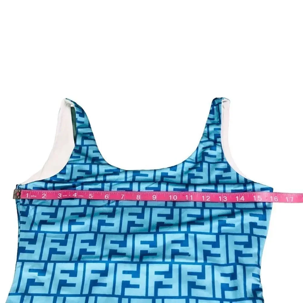 Blue FF Logo Jacquard Scoop Bodysuit / Swimsuit